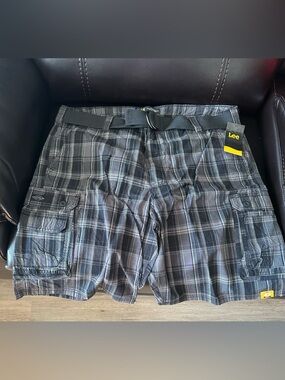 Lee Men's Black Plaid Cargo Shorts with Belt BRAND NEW WITH TAGS 42 Waist